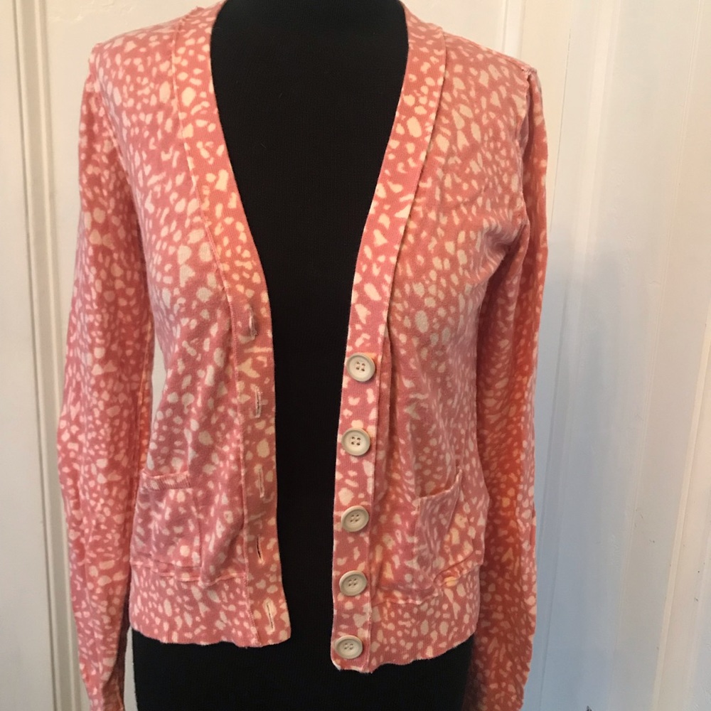 BCBG pink and cream cotton cardigan size xs